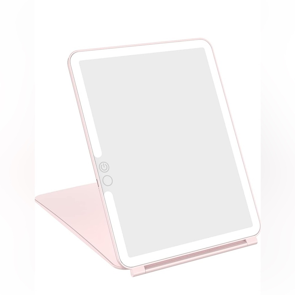 Pink WEILY Folding Tabletop Makeup Mirror w LEF Lights 3 Colors Adjustable